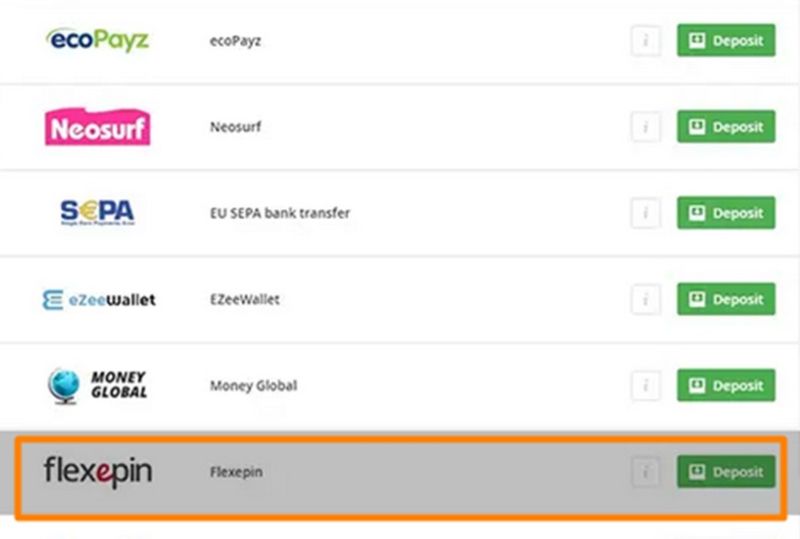 ‘Flexpin’ option under the available deposit methods